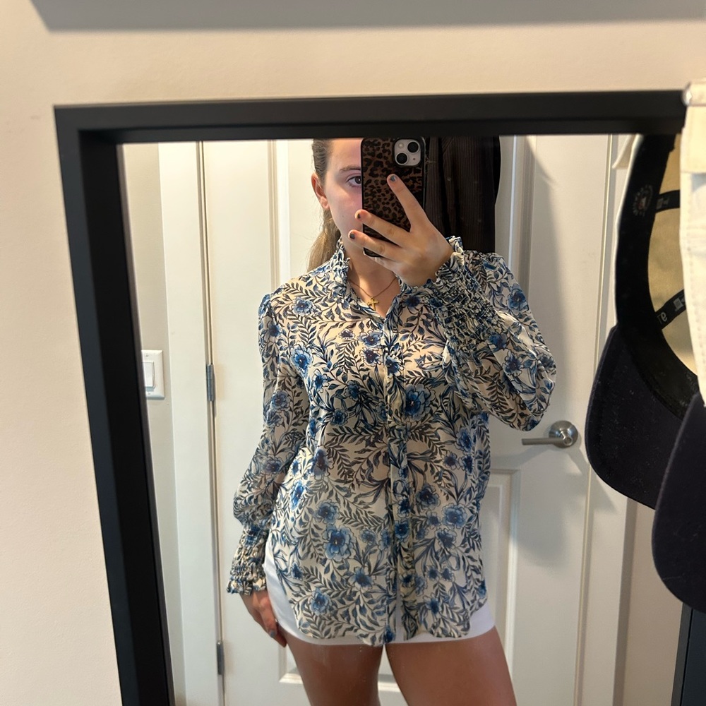 Vintage Misa Los Angeles Blue Floral Blouse